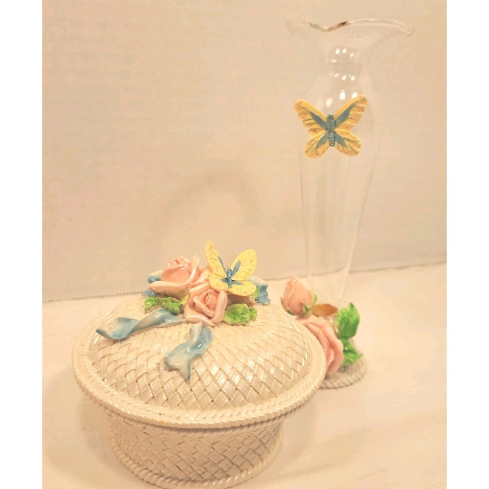 Vintage Avon Mother's Day Gift Vase and Trinket Dish Porcelain Glass Spring